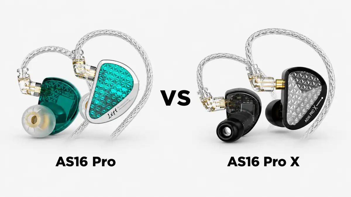 KZ AS16 Pro in cyan next to KZ AS16 Pro X in black