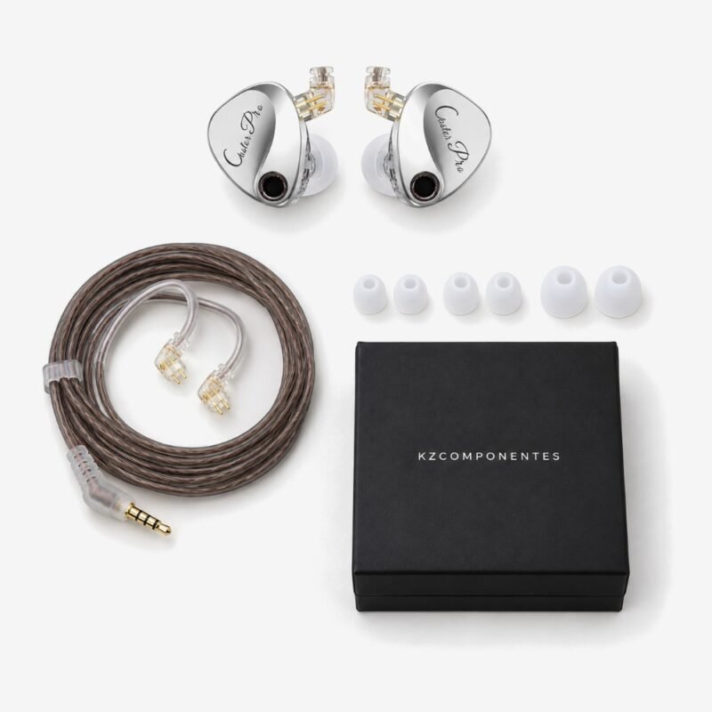 Contenido de la caja del KZ Castor Pro: auriculares, cable, almohadillas y caja
