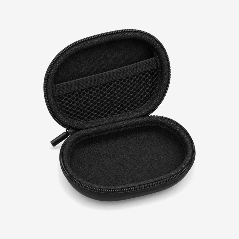KZ hard carrying case, open, with a mesh pocket in the lid