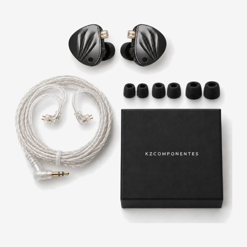 Contenido de la caja del KZ Krila: auriculares, cable, almohadillas y caja
