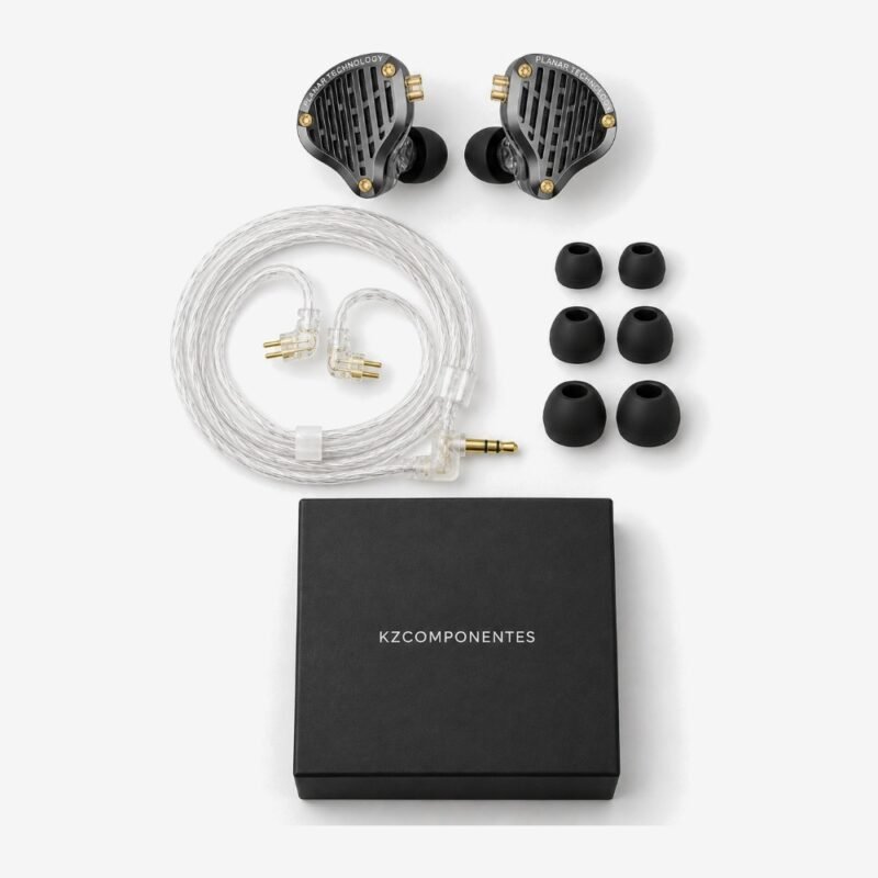 Contenido de la caja del KZ PR3: auriculares, cable, almohadillas y caja