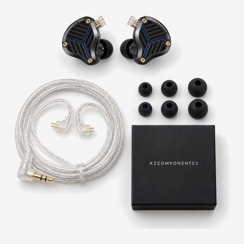 Contenido de la caja del KZ PRX: auriculares, cable, almohadillas y caja