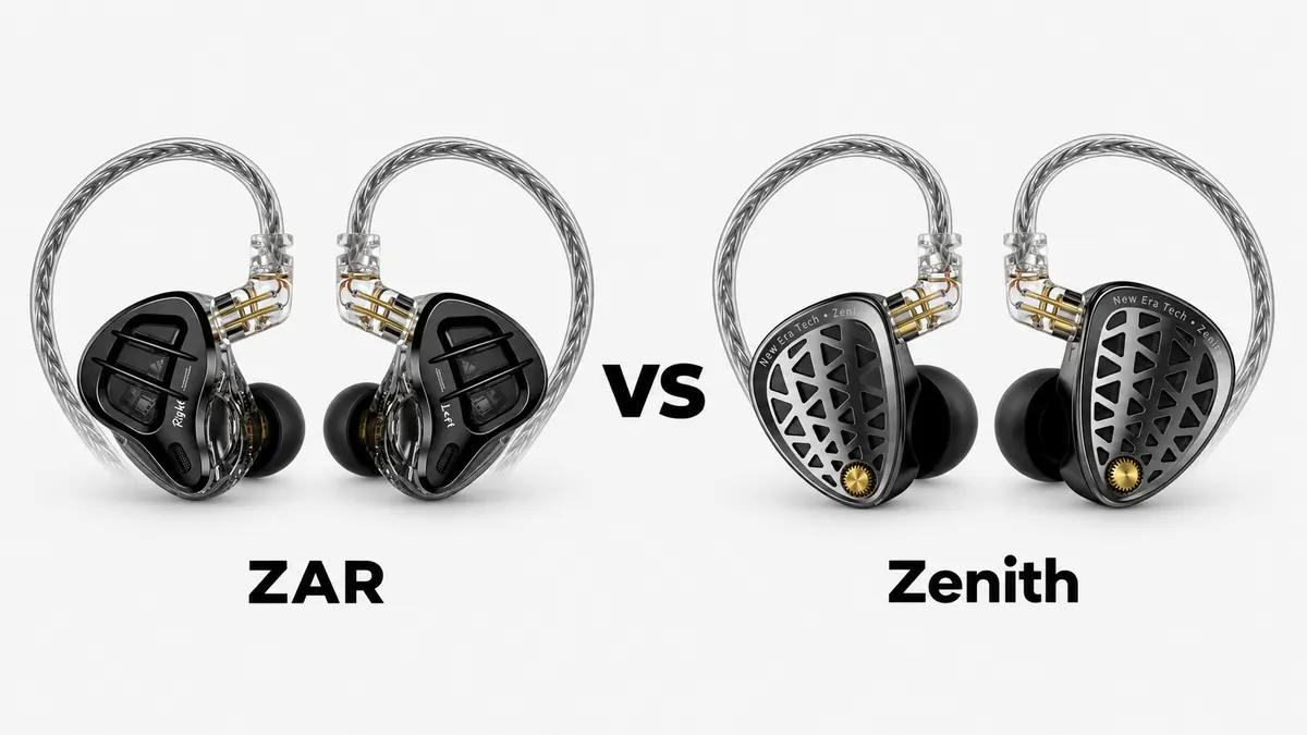 KZ ZAR in black next to KZ Zenith with its metal grille